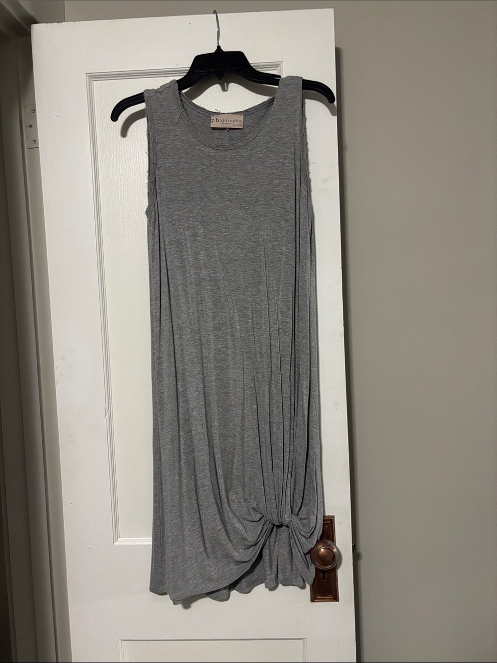Philosophy Gray Sleeveless Midi Knot-Hem Dress